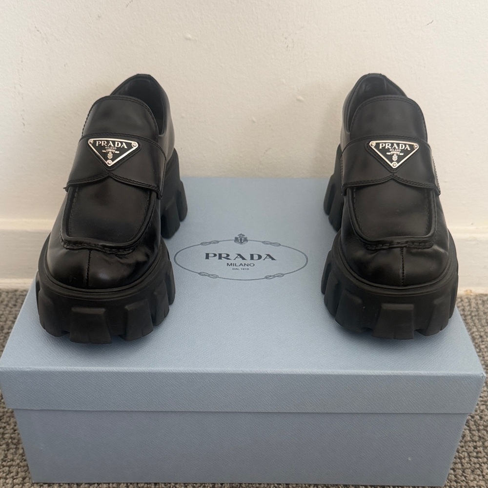 Prada Black Leather Chunky Loafers